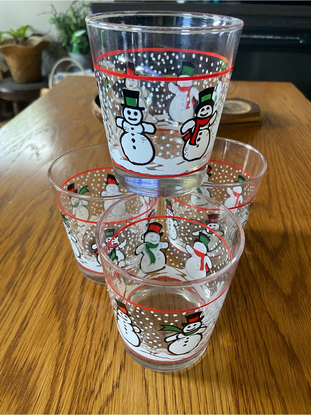 4 Vintage Libbey Holiday Dancing Snowman Low Ball Glasses